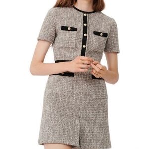 Maje Tweed Short Sleeve Mini Dress